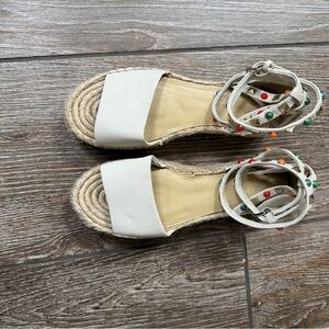 Marc Fisher Leather Vejan Platform Espadrille Ankle Wrap Sandal